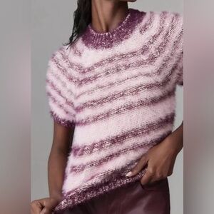 PILCRO Anthropologie Eyelash‎ Sweater Tee Striped XS Slightly Cropped Pink Mauve